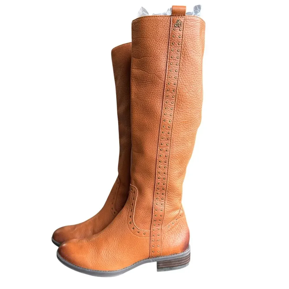 Sam Edelman Prina Women's Brown Leather Studded Knee High Riding Boots - 6.5